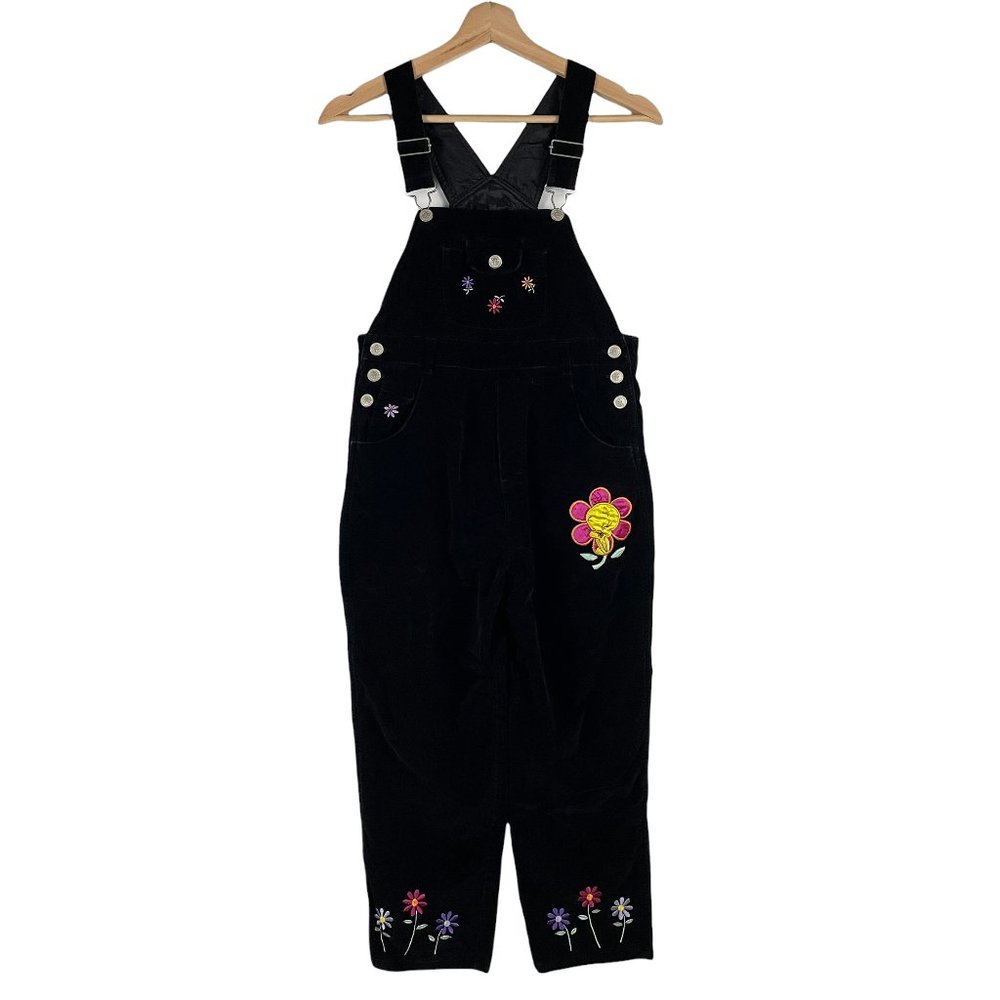 GIRLS VINTAGE 1998 LOONEY TUNES BLACK VELVET TWEETY BIRD BIB OVERALLS SIZE 10/12